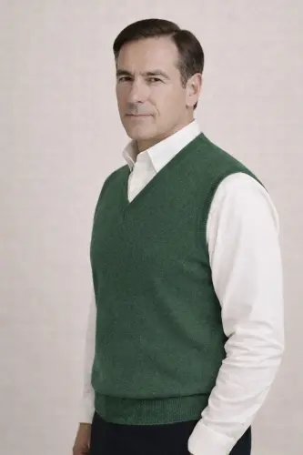Winter V-Neck Plain Fine Wool Khaki Dad Sweater - BURSPA (1)