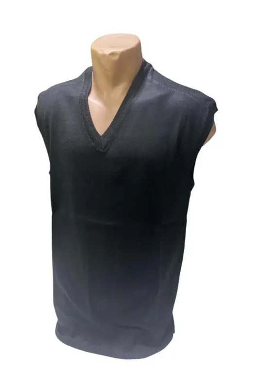 Winter V Neck Plain Thin Wool Black Dad Sweater-BLACK - 2