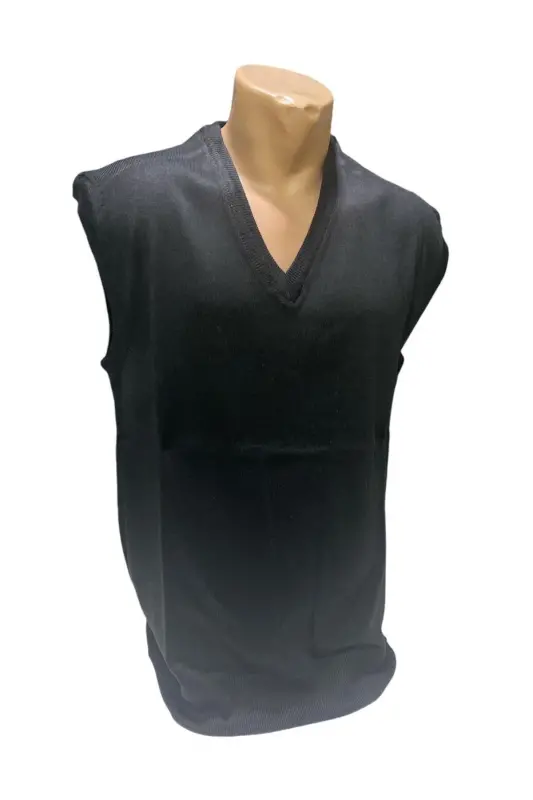 Winter V Neck Plain Thin Wool Black Dad Sweater-BLACK - 3