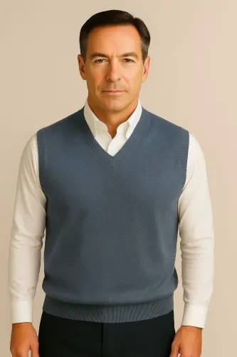 Winter V-Neck Plain Thin Wool Blue Father Sweater 