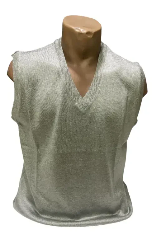 Winter V Neck Plain Thin Wool Grey Grandpa Sweater-GRAY - 3