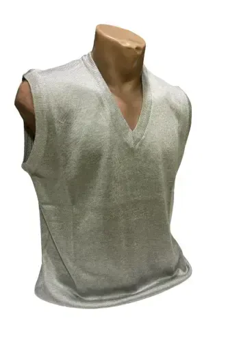 Winter V Neck Plain Thin Wool Grey Grandpa Sweater-GRAY - 4