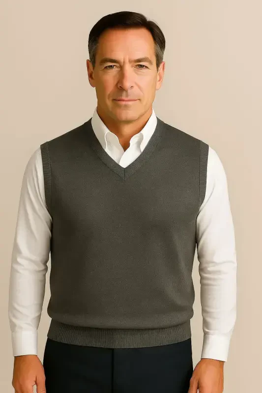 Winter V-Neck Plain Thin Wool Smoke Gray Grandpa Sweater-SMOKE GRAY - 1