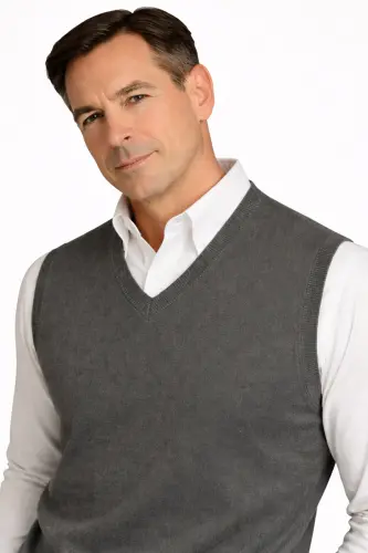 Winter V-Neck Plain Thin Wool Smoke Gray Grandpa Sweater-SMOKE GRAY - BURSPA (1)