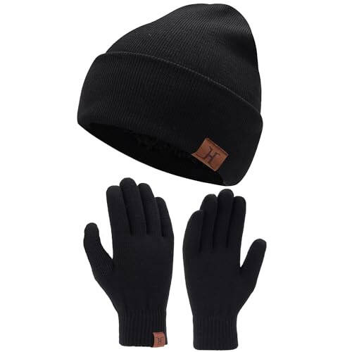 Winter Warm Beanie Hat Touchscreen Gloves Set, Soft Skull Cap Gloves Set for Men and Women with Warm Knit Fleece Lined - 1