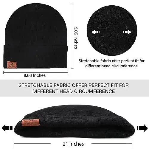 Winter Warm Beanie Hat Touchscreen Gloves Set, Soft Skull Cap Gloves Set for Men and Women with Warm Knit Fleece Lined - 3