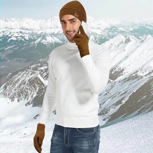 Winter Warm Beanie Hat Touchscreen Gloves Set, Soft Skull Cap Gloves Set for Men and Women with Warm Knit Fleece Lined - 6