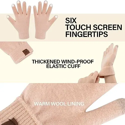 Winter Warm Beanie Hat Touchscreen Gloves Set, Soft Skull Cap Gloves Set for Men and Women with Warm Knit Fleece Lined - 5