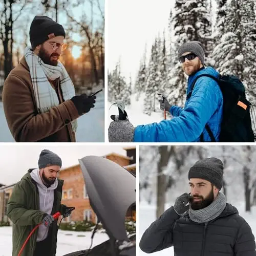 Winter Warm Beanie Hat Touchscreen Gloves Set, Soft Skull Cap Gloves Set for Men and Women with Warm Knit Fleece Lined - 1