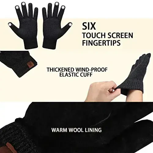 Winter Warm Beanie Hat Touchscreen Gloves Set, Soft Skull Cap Gloves Set for Men and Women with Warm Knit Fleece Lined - 4