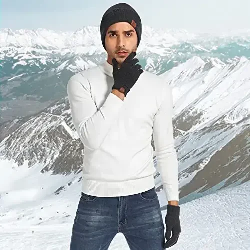 Winter Warm Beanie Hat Touchscreen Gloves Set, Soft Skull Cap Gloves Set for Men and Women with Warm Knit Fleece Lined - 6