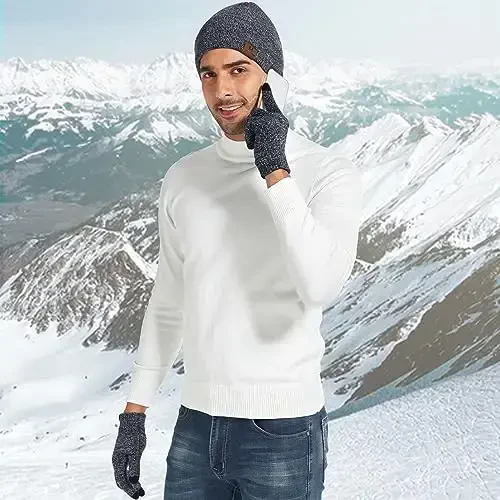 Winter Warm Beanie Hat Touchscreen Gloves Set, Soft Skull Cap Gloves Set for Men and Women with Warm Knit Fleece Lined - 6