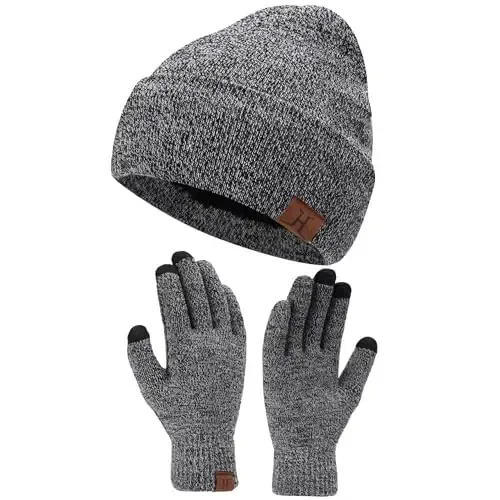 Winter Warm Beanie Hat Touchscreen Gloves Set, Soft Skull Cap Gloves Set for Men and Women with Warm Knit Fleece Lined - FZ FANTASTIC ZONE
