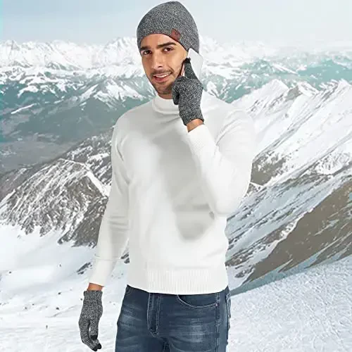 Winter Warm Beanie Hat Touchscreen Gloves Set, Soft Skull Cap Gloves Set for Men and Women with Warm Knit Fleece Lined - 6