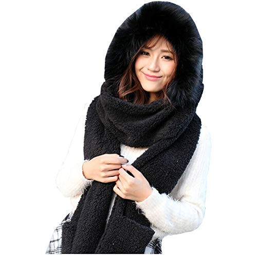 Winter Warm Women Hoodie Hat/Scarf/Gloves Set Soft Plush Thick Warm Hat - 1