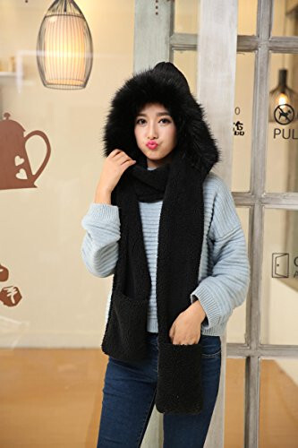 Winter Warm Women Hoodie Hat/Scarf/Gloves Set Soft Plush Thick Warm Hat - 4