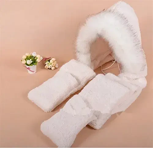 Winter Warm Women Siamese Hoodie Gloves Pocket Earflap Hat Long Scarf Shawl Wraps - 3