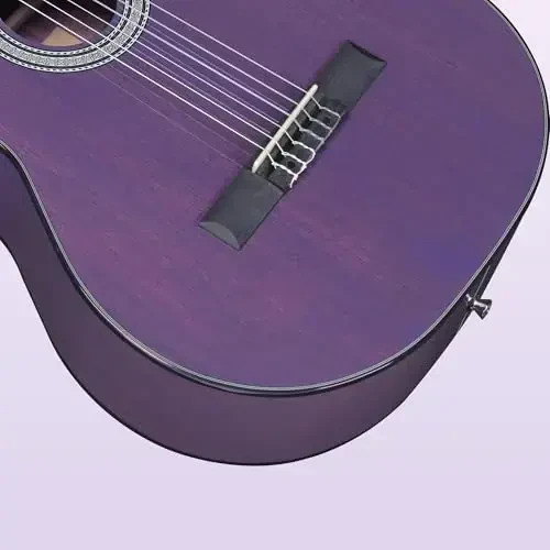 WINZZ 4/4 Classical Guitar, 39 Inch Full Size Nylon String Guitar for Beginner Adults, Full Classic Guitar Kit with Free Lessons, Gig Bag, Footstool, Capo, Tuner, Hanger and Strap (Glossy Purple) - 6