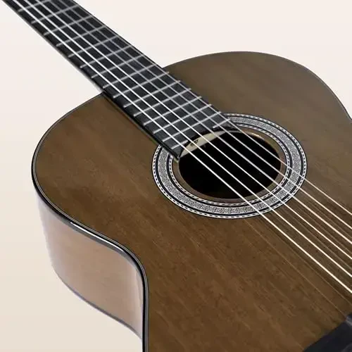 WINZZ 4/4 Classical Guitar, 39 Inch Full Size Nylon String Guitar for Beginner Adults, Full Classic Guitar Kit with Free Lessons, Gig Bag, Footstool, Capo, Tuner, Hanger and Strap (Glossy Tan) - 5