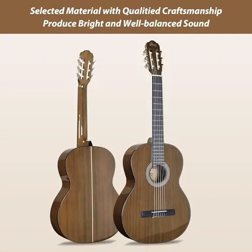 WINZZ 4/4 Classical Guitar, 39 Inch Full Size Nylon String Guitar for Beginner Adults, Full Classic Guitar Kit with Free Lessons, Gig Bag, Footstool, Capo, Tuner, Hanger and Strap (Glossy Tan) - 3