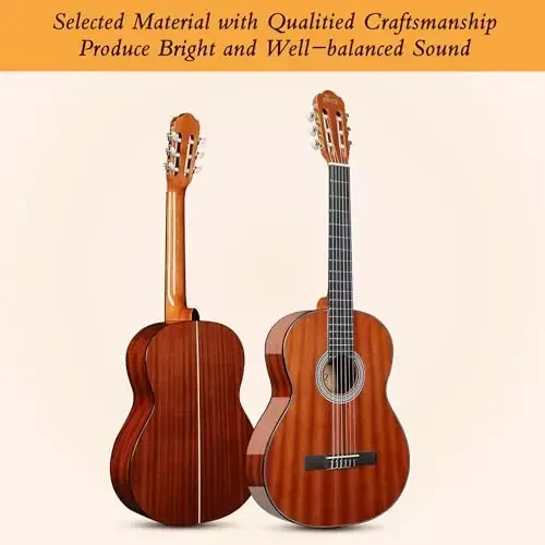 WINZZ 4/4 Classical Guitar, 39 Inch Full Size Nylon String Guitar for Beginner Adults, Full Classic Guitar Kit with Free Lessons, Gig Bag, Footstool, Capo, Tuner, Hanger and Strap (Glossy Brown) - 3