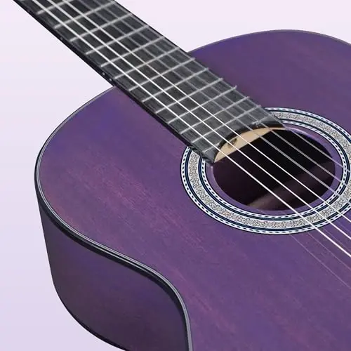 WINZZ 4/4 Classical Guitar, 39 Inch Full Size Nylon String Guitar for Beginner Adults, Full Classic Guitar Kit with Free Lessons, Gig Bag, Footstool, Capo, Tuner, Hanger and Strap (Glossy Purple) - 5