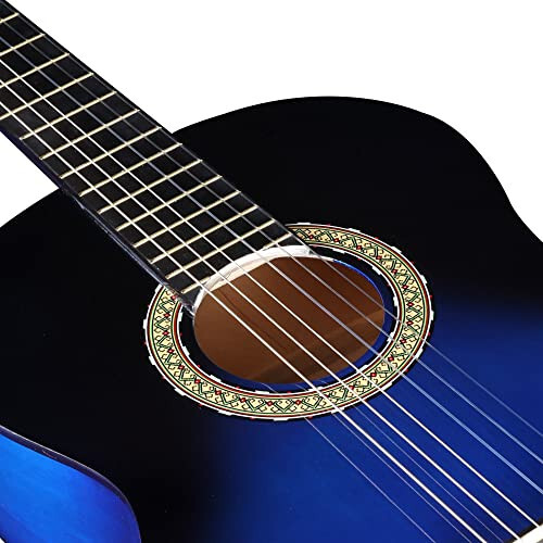 WINZZ AC00LH 39 inç Tam Boy Klasik Gitar Başlangıç Akustik Naylon Telleriyle Tüm Set, Mavi Patine - 7