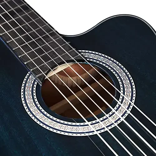 WINZZ AC309CE 39 Inches Cutaway Nylon-string Classical Electric Guitar Build-in Pickup Kit Set Online Lessons, Blue - 6
