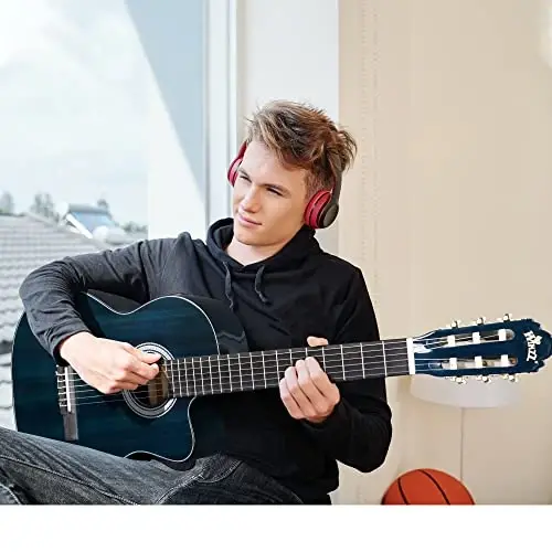 WINZZ AC309CE 39 Inches Cutaway Nylon-string Classical Electric Guitar Build-in Pickup Kit Set Online Lessons, Blue - 3