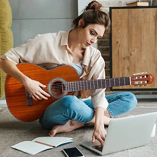 WINZZ AC309CE 39 Inches Cutaway Nylon-string Classical Electric Guitar Build-in Pickup Kit Set Online Lessons - WINZZ (1)