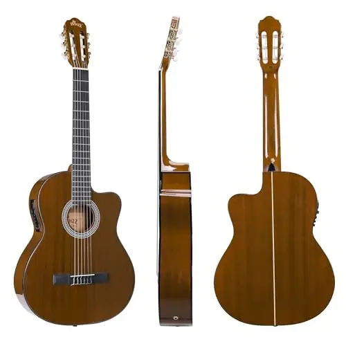 WINZZ AC309CE 39 İnç Kesik Naylon Telli Klasik Elektro Gitar Dahili Manyetik Seti Çevrimiçi Dersler, Parlak Ten Rengi - 3