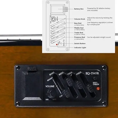 WINZZ AC309CE 39 İnç Kesik Naylon Telli Klasik Elektro Gitar Dahili Manyetik Seti Çevrimiçi Dersler, Parlak Ten Rengi - 4