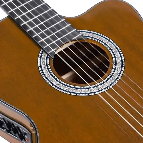 WINZZ AC309CE 39 İnç Kesik Naylon Telli Klasik Elektro Gitar Dahili Manyetik Seti Çevrimiçi Dersler, Parlak Ten Rengi - 5
