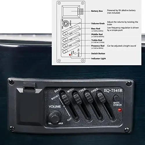 WINZZ AC309CE 39 Inches Cutaway Nylon-string Classical Electric Guitar Build-in Pickup Kit Set Online Lessons, Blue - 5