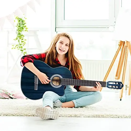 WINZZ AC309CE 39 Inches Cutaway Nylon-string Classical Electric Guitar Build-in Pickup Kit Set Online Lessons, Blue - 2