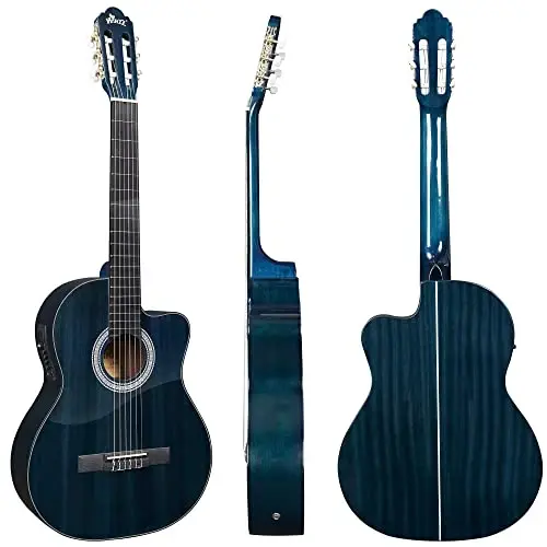 WINZZ AC309CE 39 Inches Cutaway Nylon-string Classical Electric Guitar Build-in Pickup Kit Set Online Lessons, Blue - 4
