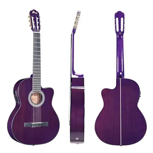 WINZZ AC309CE 39 Inches Cutaway Nylon-string Classical Electric Guitar Build-in Pickup Kit Set Online Lessons, Glossy Purple - 3