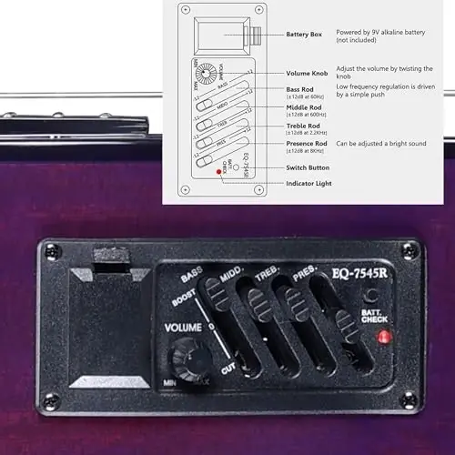 WINZZ AC309CE 39 Inches Cutaway Nylon-string Classical Electric Guitar Build-in Pickup Kit Set Online Lessons, Glossy Purple - 4