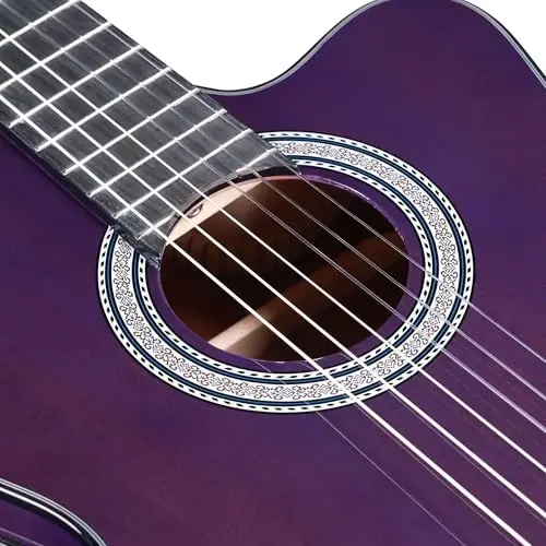 WINZZ AC309CE 39 Inches Cutaway Nylon-string Classical Electric Guitar Build-in Pickup Kit Set Online Lessons, Glossy Purple - 5