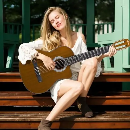 WINZZ AC309CE 39 Inches Cutaway Nylon-string Classical Electric Guitar Build-in Pickup Kit Set Online Lessons, Glossy Tan - 2