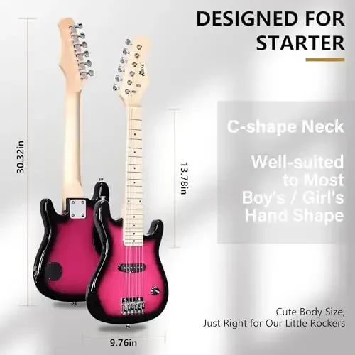WINZZ EGM100 30 dyuymli haqiqiy bolalar uchun elektr gitara, boshlang'ich to'plami bilan, o'ng qo'l (Roseburst) - 6