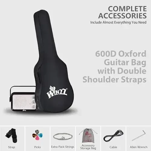 WINZZ EGM100 30 dyuymli haqiqiy bolalar uchun elektr gitarasi, boshlang'ich to'plami bilan, o'ng qo'l (atirgul pushti) - 7