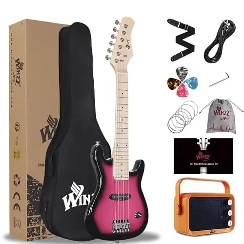 WINZZ EGM100 30 İnç Başlangıç Seti ile Gerçek Çocuk Elektro Gitar, Sağ El (Roseburst) - 1