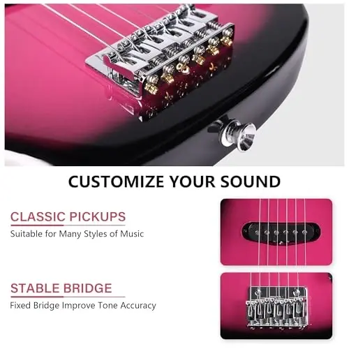 WINZZ EGM100 30 İnç Başlangıç Seti ile Gerçek Çocuk Elektro Gitar, Sağ El (Roseburst) - 4