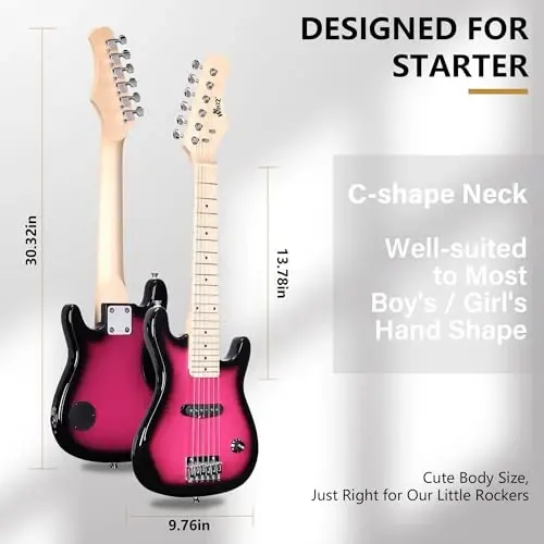 WINZZ EGM100 30 İnç Başlangıç Seti ile Gerçek Çocuk Elektro Gitar, Sağ El (Roseburst) - 6