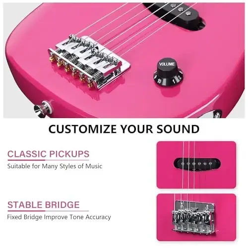 WINZZ EGM100 30 Inches Real Kids Electric Guitar with Beginner Kit, Right Handed (Rose Pink) - 4