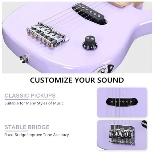 WINZZ EGM100 30 İnç Gerçek Çocuk Elektrik Gitarı Başlangıç Seti ile, Sağ El (Özel Mor) - 4