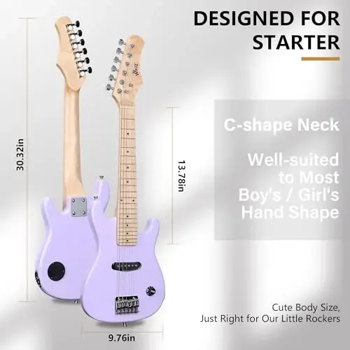 WINZZ EGM100 30 İnç Gerçek Çocuk Elektrik Gitarı Başlangıç Seti ile, Sağ El (Özel Mor) - 5
