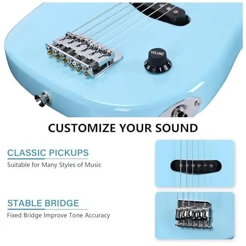 WINZZ EGM100 30 İnç Gerçek Çocuk Elektro Gitar Başlangıç Seti ile, Sağ El (Açık Mavi) - 4