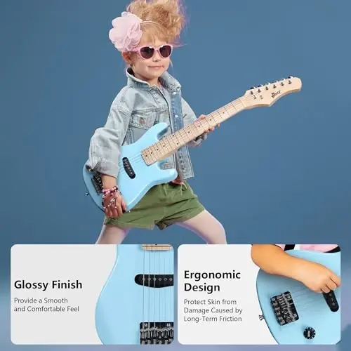 WINZZ EGM100 30 İnç Gerçek Çocuk Elektro Gitar Başlangıç Seti ile, Sağ El (Açık Mavi) - 5